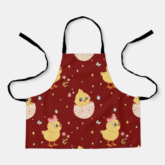 Cute Easter Chick with Pink Bow Seamless Pattern  エプロン (正面)