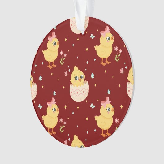 Cute Easter Chick with Pink Bow Seamless Pattern  オーナメント (正面)