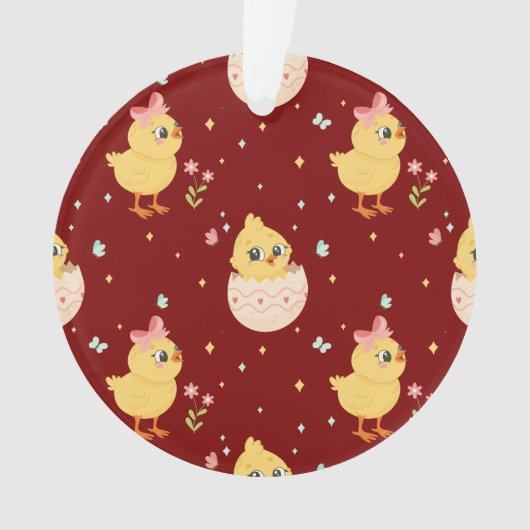 Cute Easter Chick with Pink Bow Seamless Pattern  オーナメント (正面)