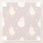 Cute Easter Chick with Pink Bow Seamless Pattern  ガラスコースター (裏面)