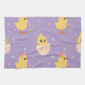 Cute Easter Chick with Pink Bow Seamless Pattern  キッチンタオル (横)