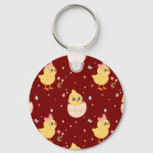 Cute Easter Chick with Pink Bow Seamless Pattern  キーホルダー (正面)