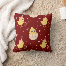 Cute Easter Chick with Pink Bow Seamless Pattern  クッション