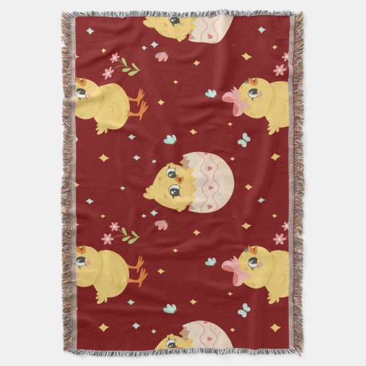 Cute Easter Chick with Pink Bow Seamless Pattern  スローブランケット (正面縦)