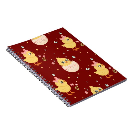Cute Easter Chick with Pink Bow Seamless Pattern  ノートブック (右側)