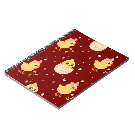 Cute Easter Chick with Pink Bow Seamless Pattern  ノートブック (左側)