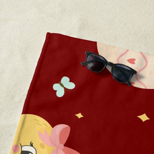 Cute Easter Chick with Pink Bow Seamless Pattern  ビーチタオル (インサイチュ)