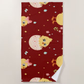 Cute Easter Chick with Pink Bow Seamless Pattern  ビーチタオル (正面)