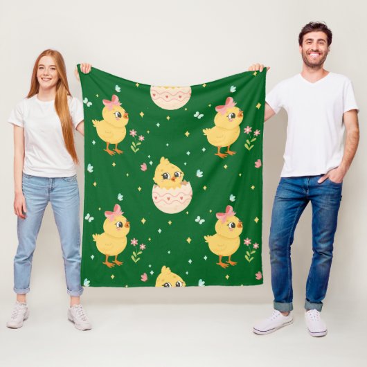 Cute Easter Chick with Pink Bow Seamless Pattern  フリースブランケット (インサイチュ)