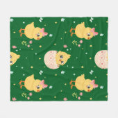 Cute Easter Chick with Pink Bow Seamless Pattern  フリースブランケット (正面(横))
