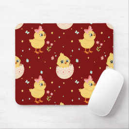 Cute Easter Chick with Pink Bow Seamless Pattern  マウスパッド