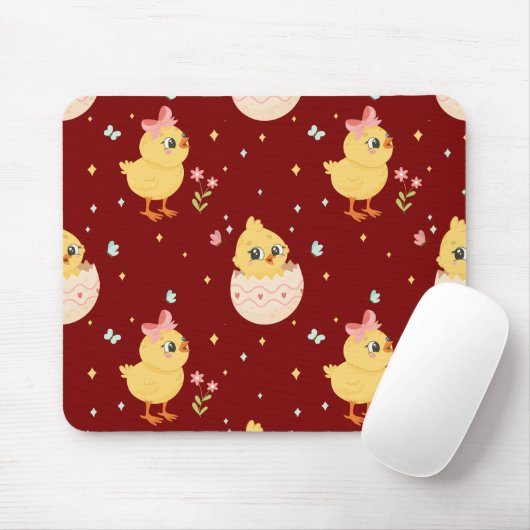 Cute Easter Chick with Pink Bow Seamless Pattern  マウスパッド (マウス)