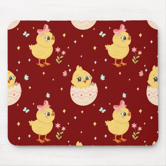 Cute Easter Chick with Pink Bow Seamless Pattern  マウスパッド (正面)