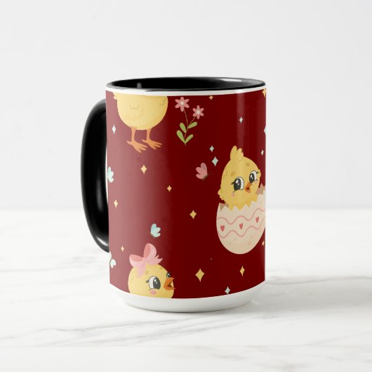 Cute Easter Chick with Pink Bow Seamless Pattern  マグカップ (正面左)
