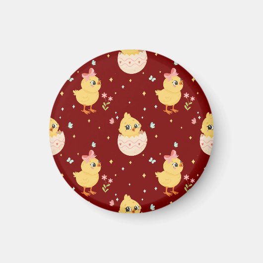 Cute Easter Chick with Pink Bow Seamless Pattern  マグネット (正面)