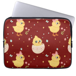 Cute Easter Chick with Pink Bow Seamless Pattern  ラップトップスリーブ