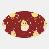 Cute Easter Chick with Pink Bow Seamless Pattern  楕円形シール (正面)