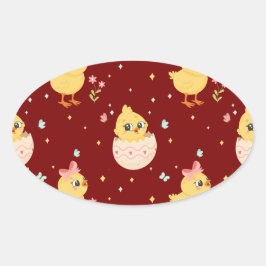 Cute Easter Chick with Pink Bow Seamless Pattern  楕円形シール