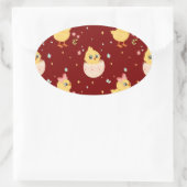 Cute Easter Chick with Pink Bow Seamless Pattern  楕円形シール (バッグ)