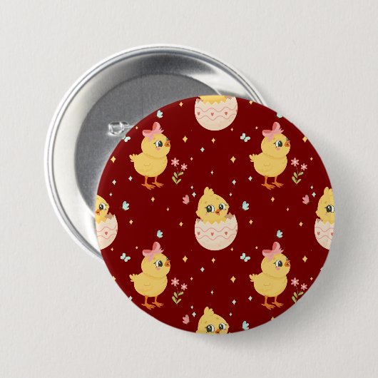 Cute Easter Chick with Pink Bow Seamless Pattern  缶バッジ (正面&裏面)