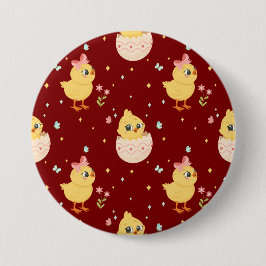 Cute Easter Chick with Pink Bow Seamless Pattern  缶バッジ