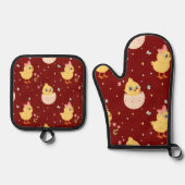 Cute Easter Chick with Pink Bow Seamless Pattern  鍋つかみ&鍋敷きセット (正面)