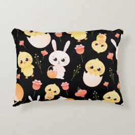 Cute Easter Chicks & Bunnies Seamless Pattern  アクセントクッション