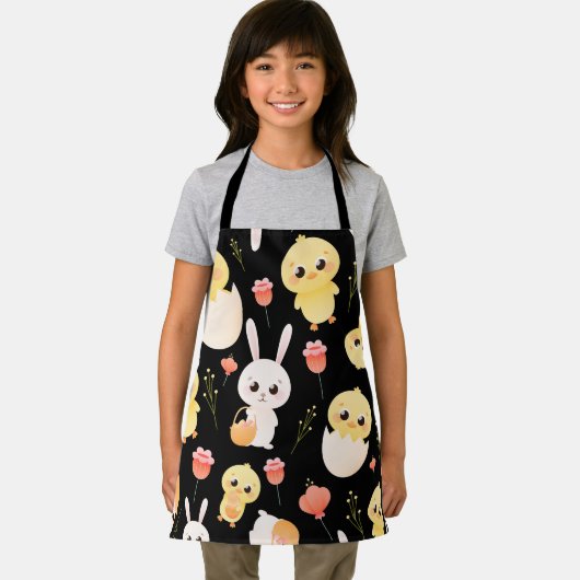 Cute Easter Chicks & Bunnies Seamless Pattern  エプロン (インサイチュ)