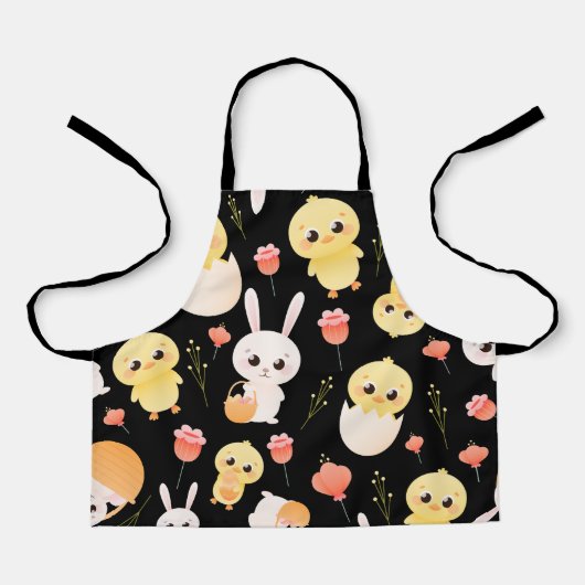 Cute Easter Chicks & Bunnies Seamless Pattern  エプロン (正面)
