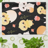 Cute Easter Chicks & Bunnies Seamless Pattern  キッチンタオル (折り畳み)