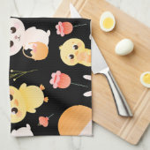 Cute Easter Chicks & Bunnies Seamless Pattern  キッチンタオル (四つ折り)