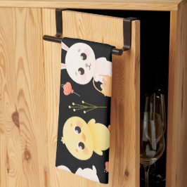 Cute Easter Chicks & Bunnies Seamless Pattern  キッチンタオル