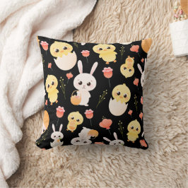 Cute Easter Chicks & Bunnies Seamless Pattern  クッション