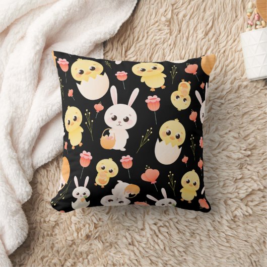 Cute Easter Chicks & Bunnies Seamless Pattern  クッション (ブランケット)