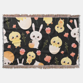 Cute Easter Chicks & Bunnies Seamless Pattern  スローブランケット
