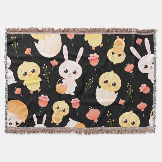 Cute Easter Chicks & Bunnies Seamless Pattern  スローブランケット (正面)