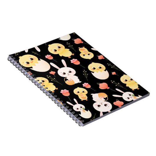 Cute Easter Chicks & Bunnies Seamless Pattern  ノートブック (右側)