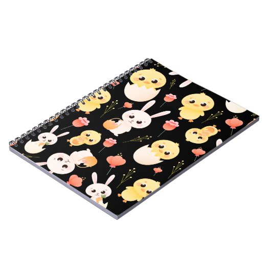 Cute Easter Chicks & Bunnies Seamless Pattern  ノートブック (左側)