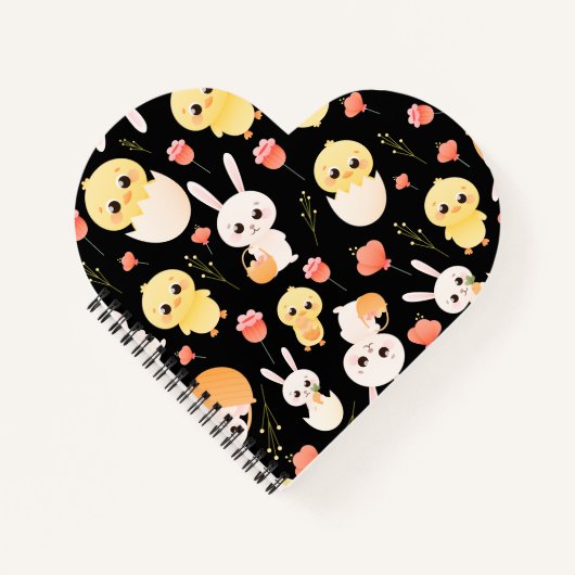 Cute Easter Chicks & Bunnies Seamless Pattern  ノートブック (正面)