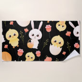 Cute Easter Chicks & Bunnies Seamless Pattern  ビーチタオル (正面)