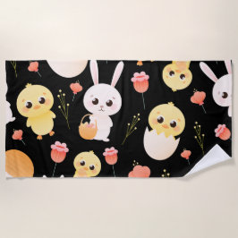 Cute Easter Chicks & Bunnies Seamless Pattern  ビーチタオル
