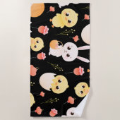 Cute Easter Chicks & Bunnies Seamless Pattern  ビーチタオル (正面)