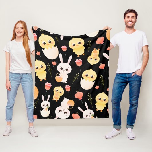 Cute Easter Chicks & Bunnies Seamless Pattern  フリースブランケット (インサイチュ)