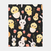 Cute Easter Chicks & Bunnies Seamless Pattern  フリースブランケット (正面)