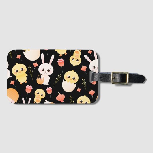 Cute Easter Chicks & Bunnies Seamless Pattern  ラゲッジタグ (正面横)