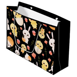 Cute Easter Chicks & Bunnies Seamless Pattern  ラージペーパーバッグ