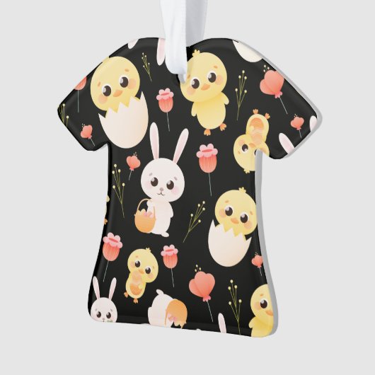 Cute Easter Chicks & Bunnies Seamless Pattern  Orn オーナメント (正面)