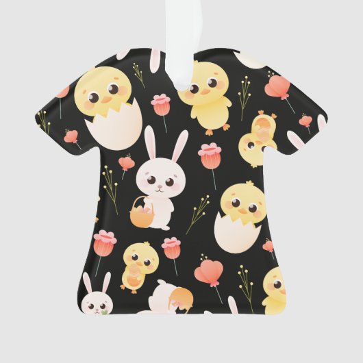 Cute Easter Chicks & Bunnies Seamless Pattern  Orn オーナメント (正面)