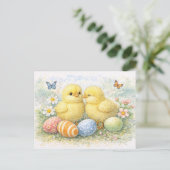 Cute Easter Chicks Watercolor Postcard シーズンポストカード (スタンド正面)