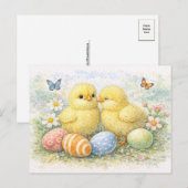 Cute Easter Chicks Watercolor Postcard シーズンポストカード (正面/裏面)